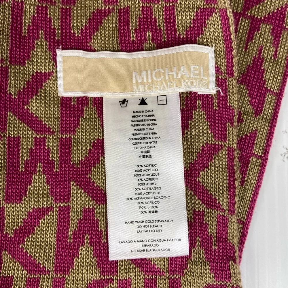 Michael Kors MK Logo Monogram Scarf Pink Tan Knit Designer Wrap